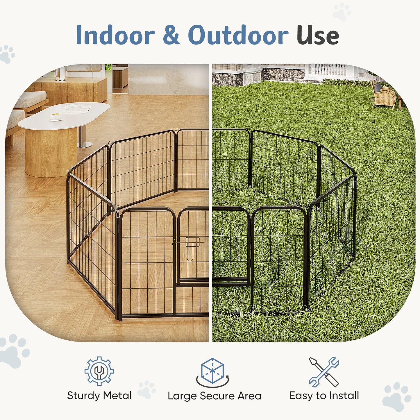 JHK Metal 8 Panel Dog Playpen Fence For Outdoor Use