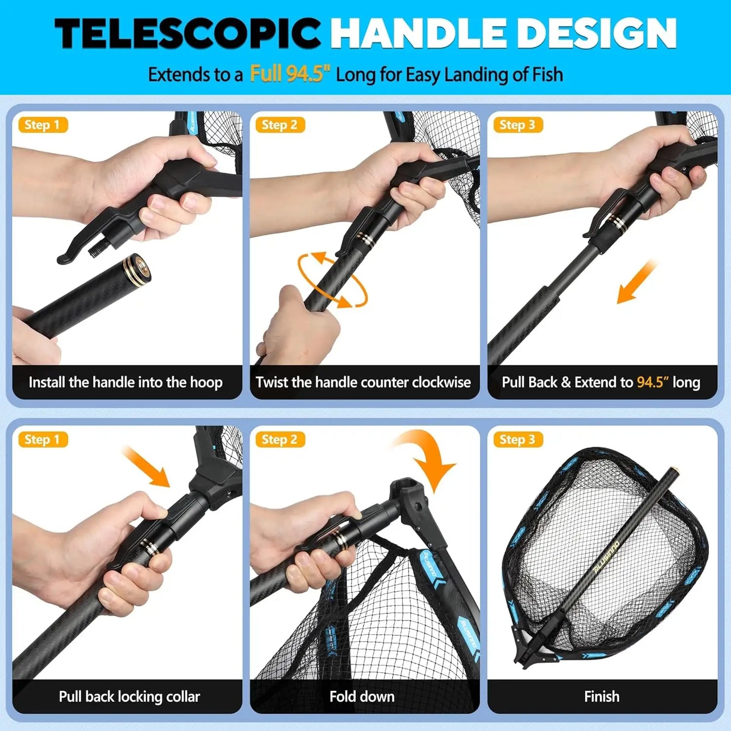 Telescoping Carbon Fiber Fishing Net with Floating Handle, Ultralight Landing Gear for Bass Trout Salmon Kayak