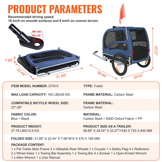 Pet Bike Trailer For Dogs Collapsible Carrier And Travel