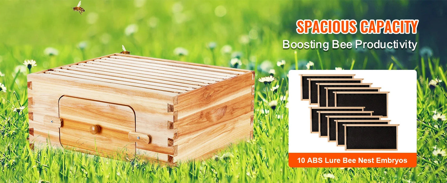SucceBuy Cedar Langstroth Beehive Deep Box Starter Kit Acrylic Windows