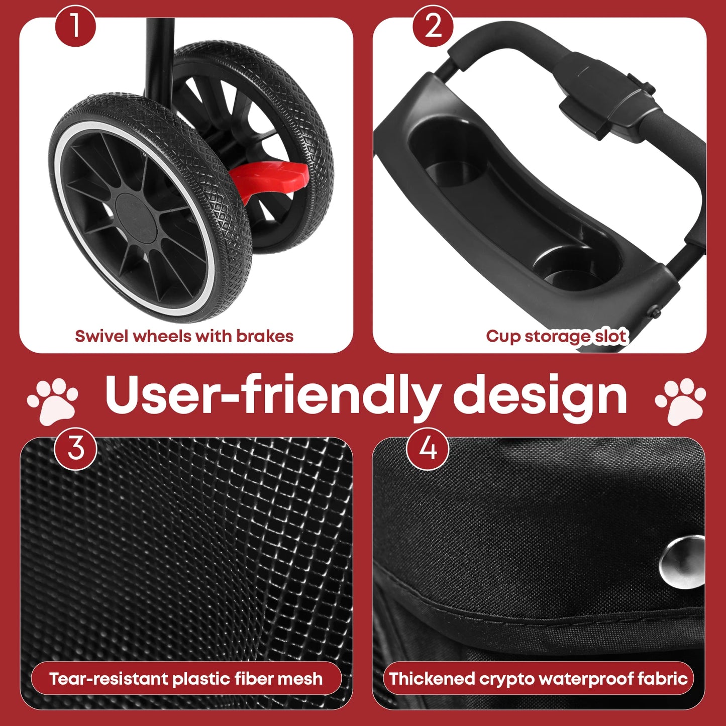 Chihuahua Pet Stroller Three Wheel Foldable With Breathable Mesh Canopy