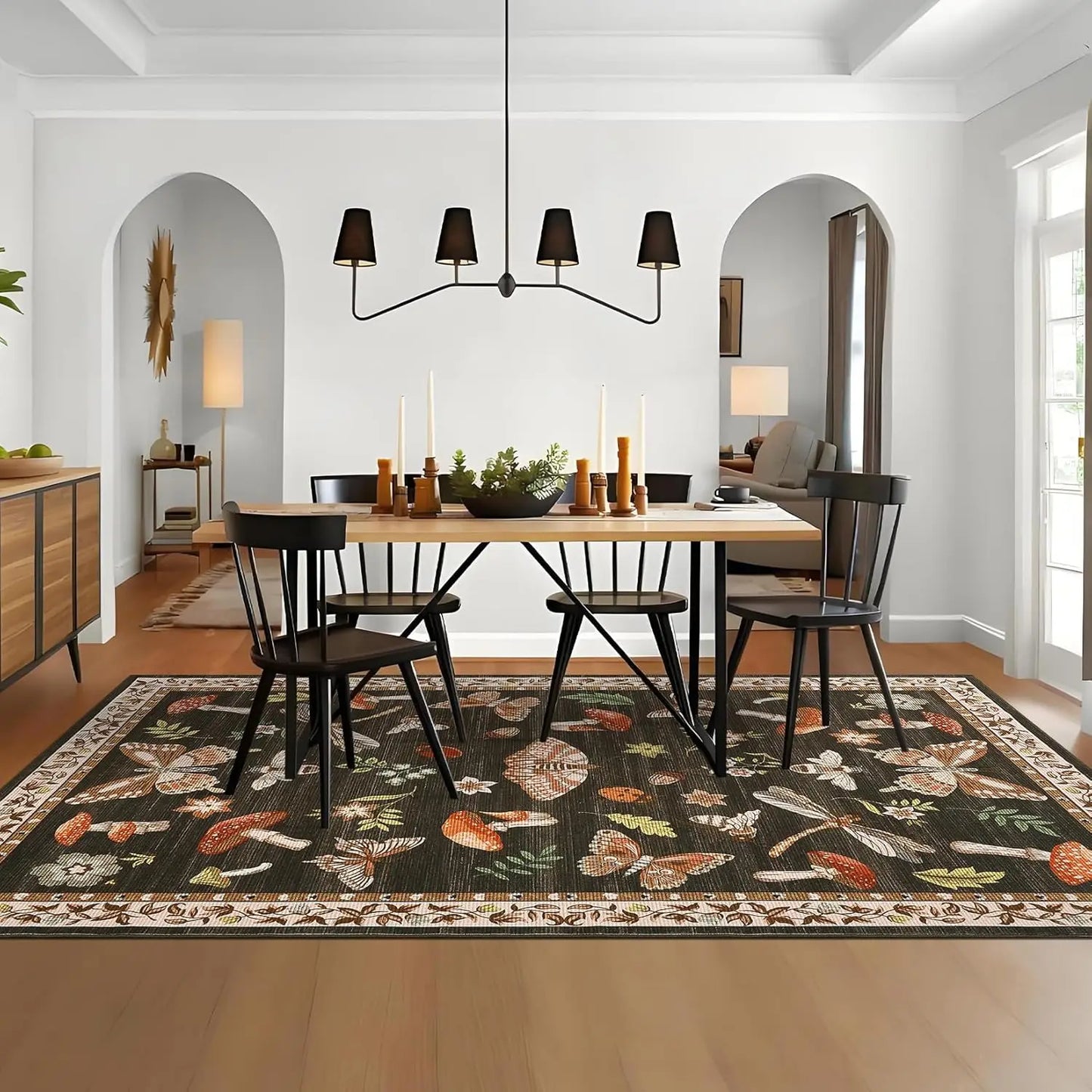 5x7 Washable Mushroom Rug, Non-Slip Rubber Back, Soft Low Pile for Living Room and Bedroom