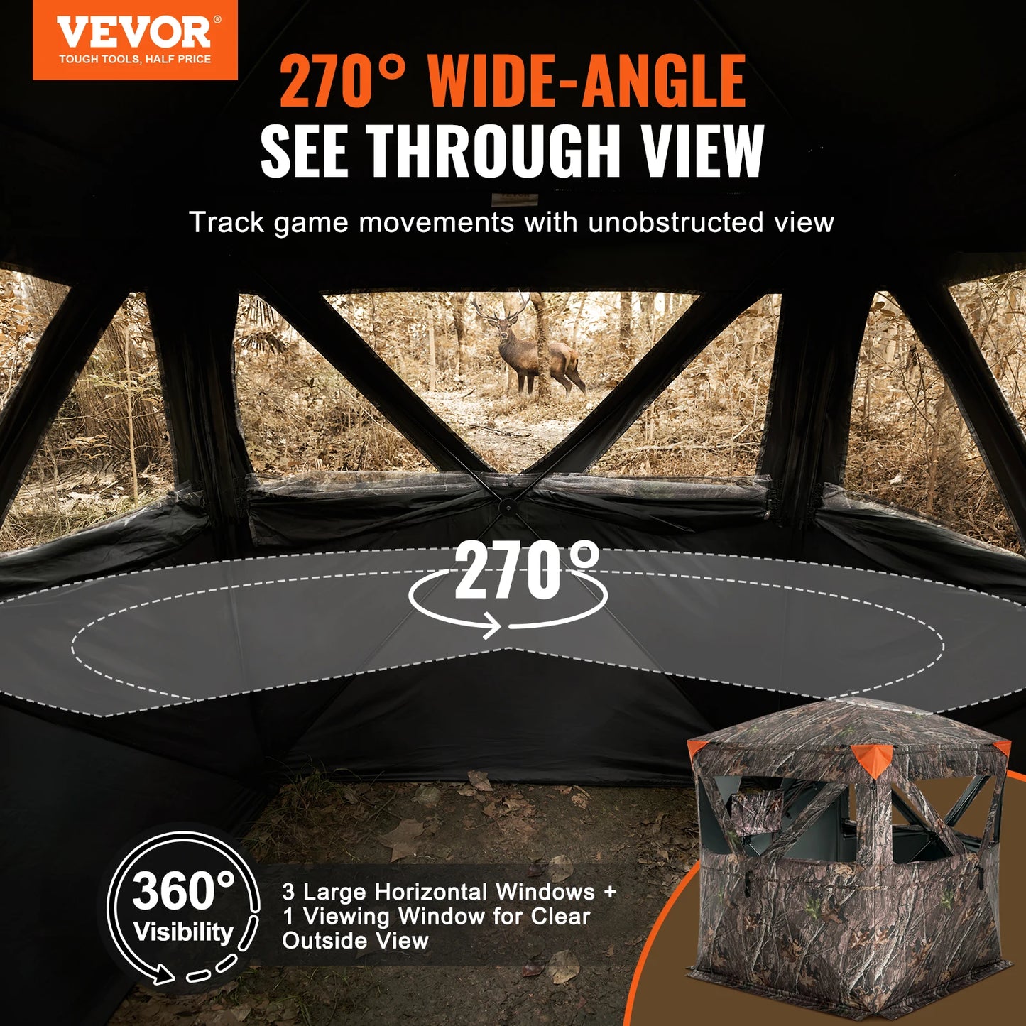 270 Degree See Through Ground Blind for Hunters Portable