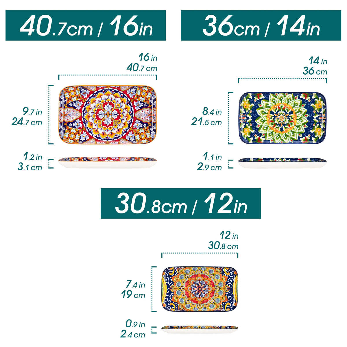 MALACASA Ceramic Rectangular Plates Set for Salad Sushi and Dessert