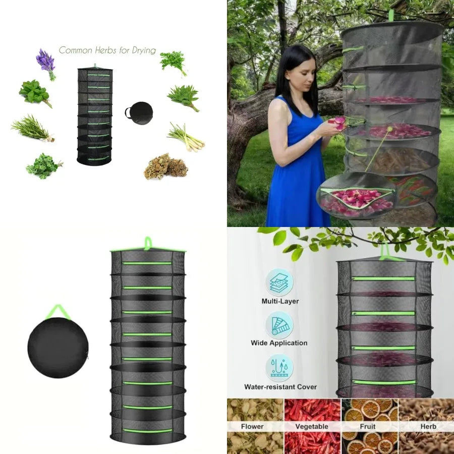 Herb Drying Rack 8 Layer Foldable Hanging Mesh Net With Free Storage Bag