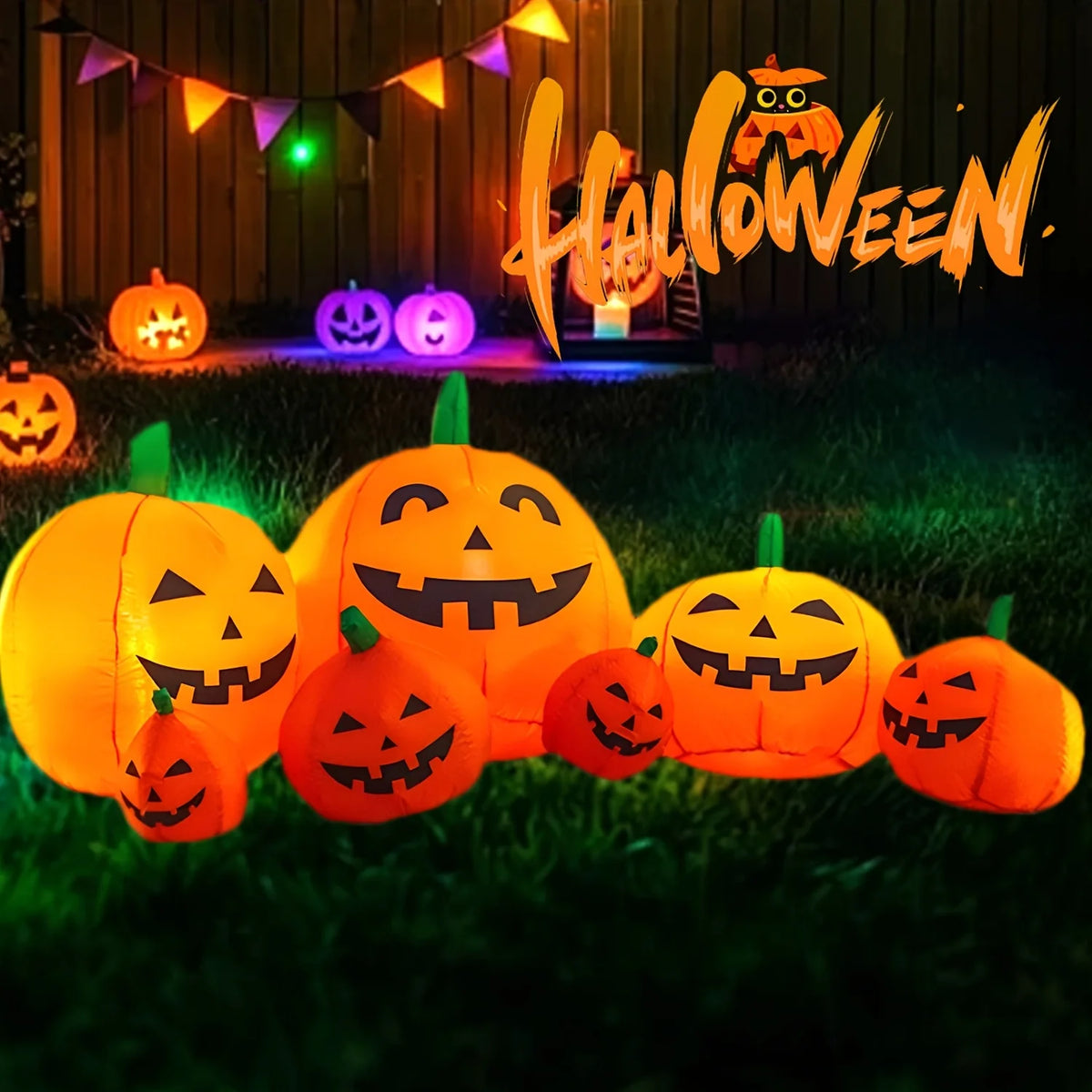 Halloween Inflatable Pumpkin Patch Decoration With Bright LED Lights