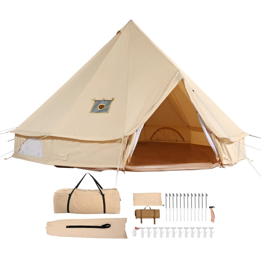SucceBuy Canvas Bell Tent for Camping With Aluminum Frame