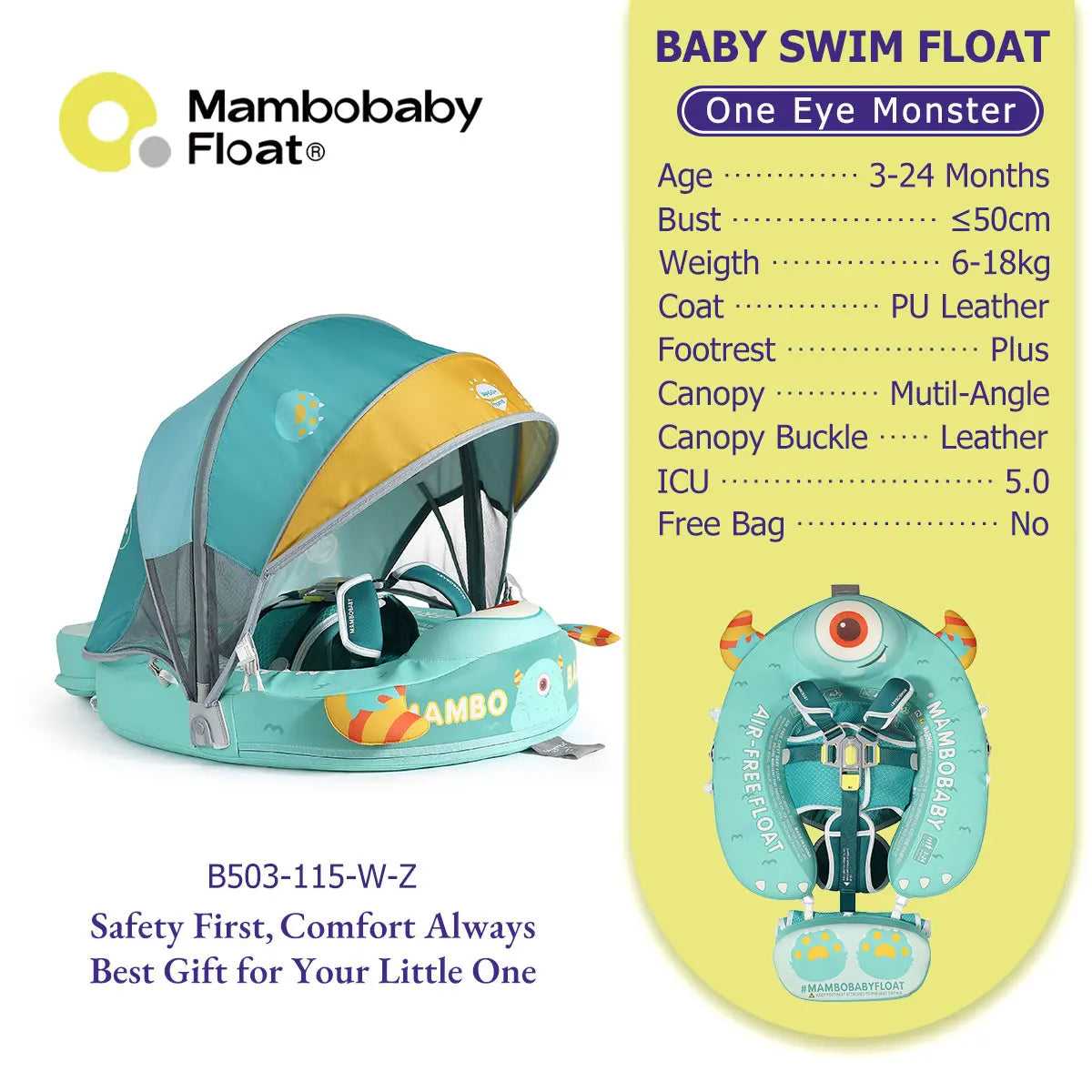Mambobaby Float Safe Solid Core Comfort Skin-friendly Design with Canopy Baby Swimming Ring Toddler Pool Float Infant Water Ring