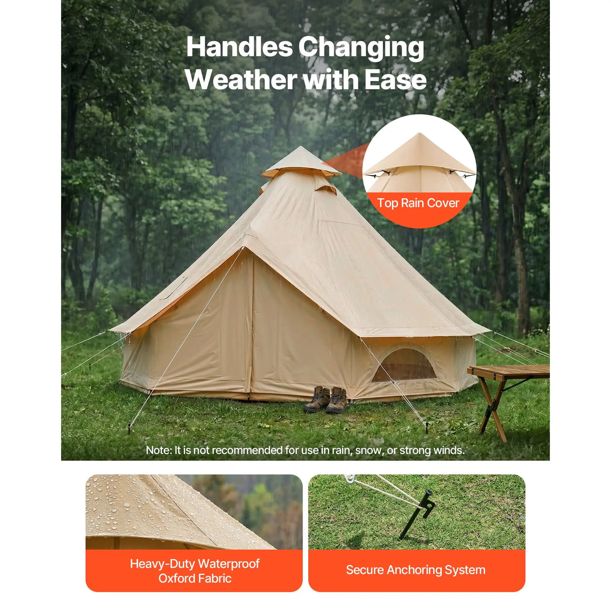 Four Season Canvas Bell Tent With Stove Jack For Camping