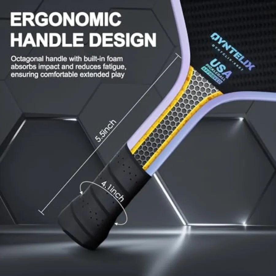 Pickleball Paddles Carbon Fiber Pickleball Paddle with 16mm HEX-Force™ Polymer Core, Thermoformed Pickleball Racket with Unibod