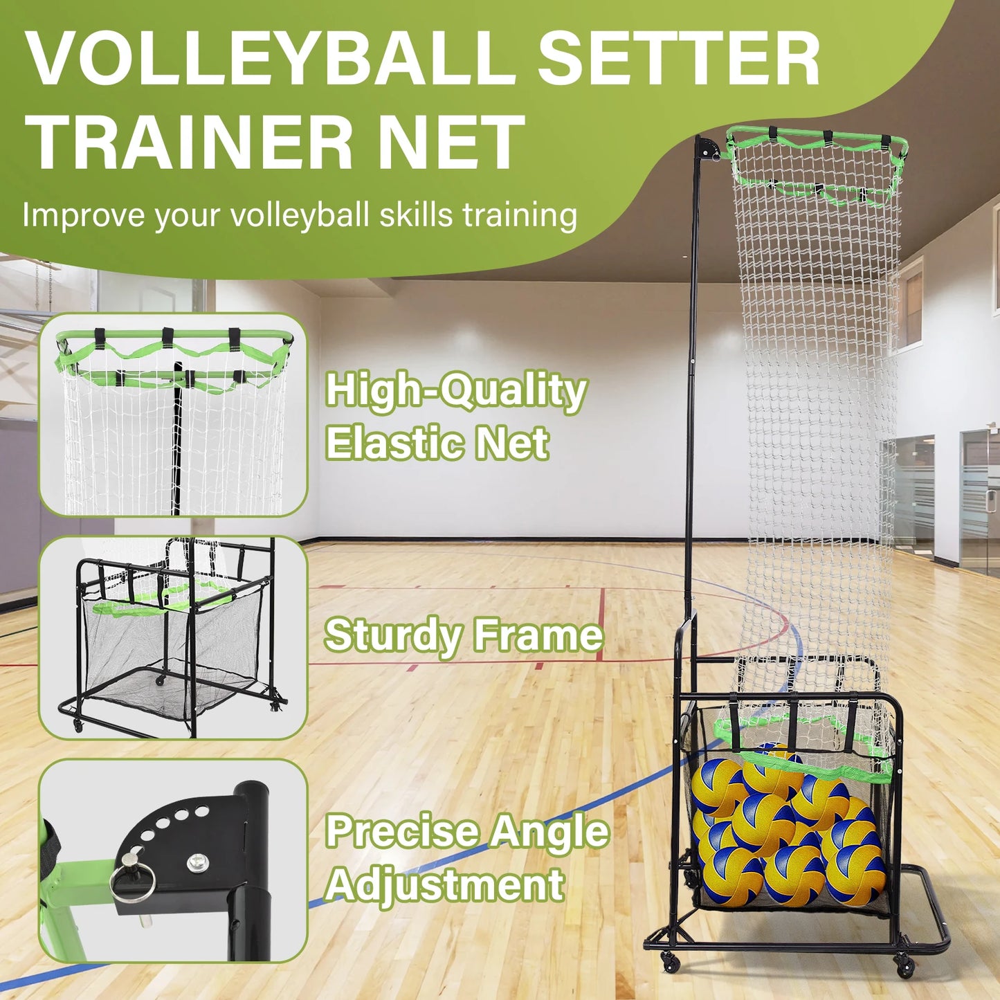 Volleyball Setter Training Equipment, Adjustable Angle Setting Trainer – Height Adjustable Practice Net for Indoor & Outdoor Use