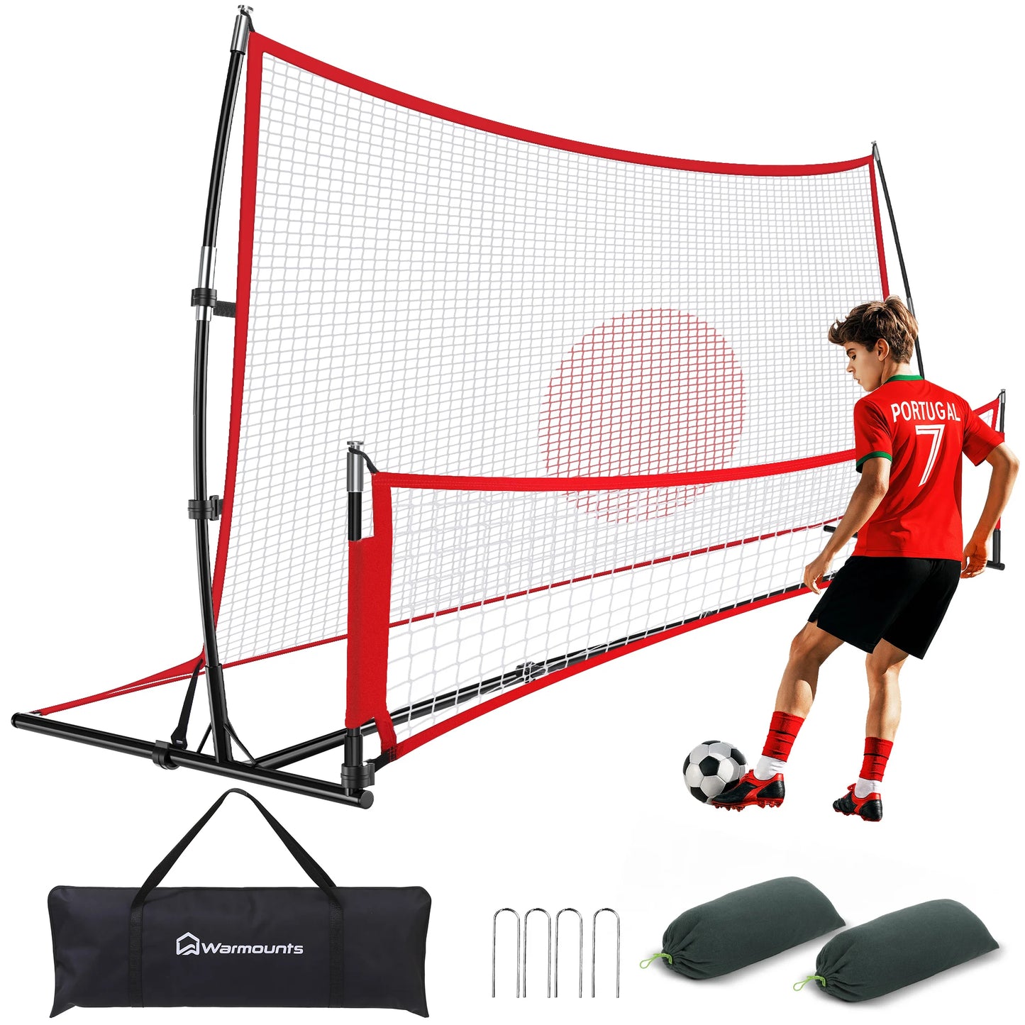 Advanced Soccer Rebounder for Training -Large Net  Small Net  Base  Carry Bag  Cones  Pegs  Resistance Bands -