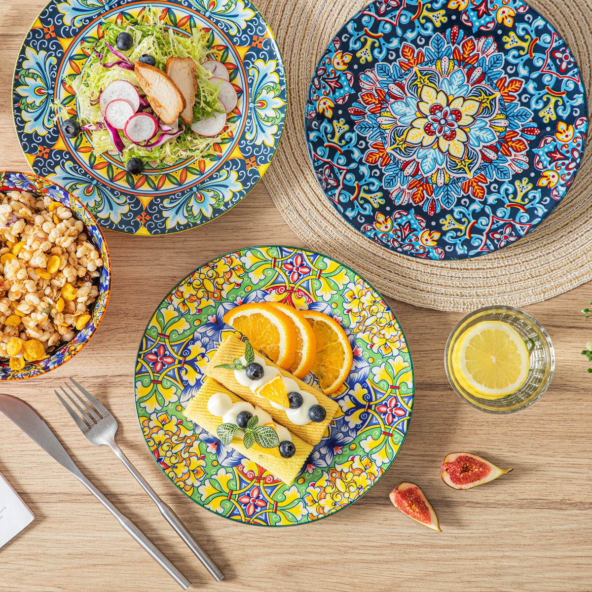 MALACASA Bohemian Ceramic Dinnerware Set with Plates and Bowls
