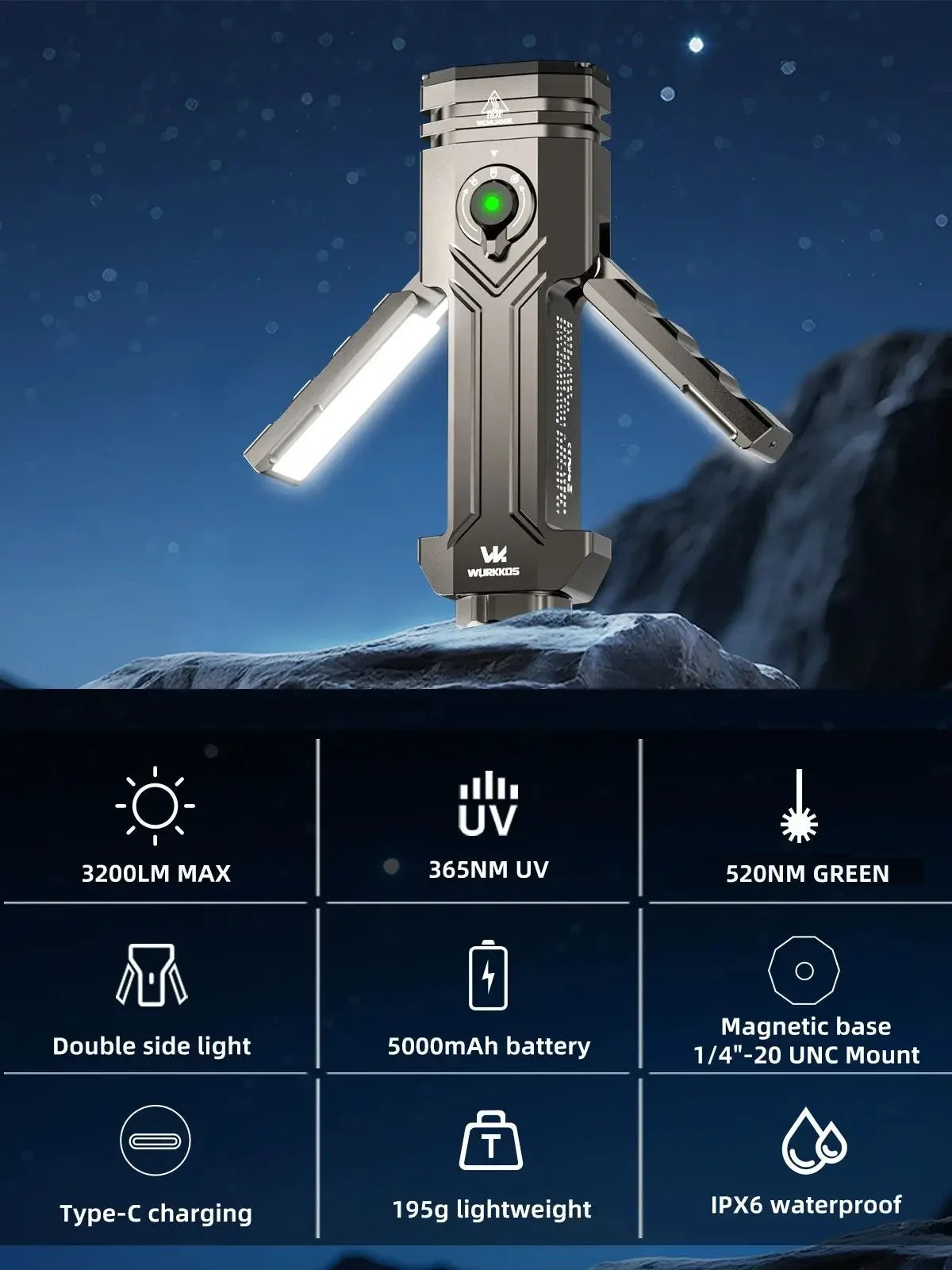 Wurkkos HD02 LED Camping Lamp Portable Searchlight 3200 Lumens