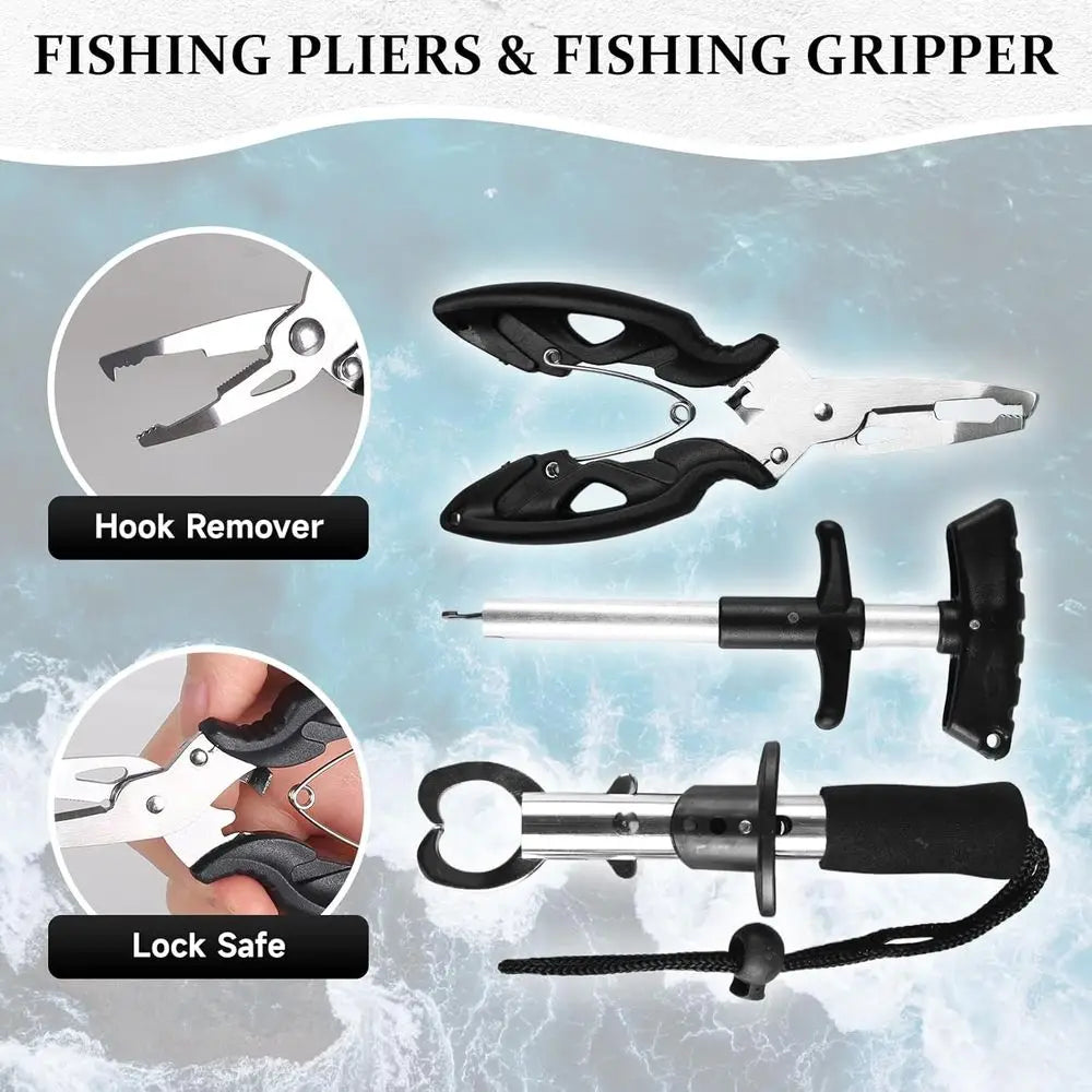 117-Piece Waterproof Fishing Backpack Set with Tackle Box, Tools, Pliers, Hook Remover, and Lip Gripper - Perfect Gift for Fishe