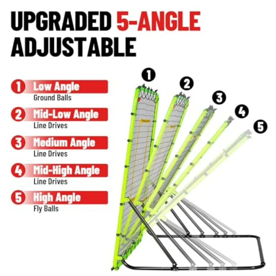 Baseball Rebounder Net 4x4.5FT with 5 Adjustable Angles for Ground Line Drive Fly Balls Training Soccer Softball Volleyball Bou