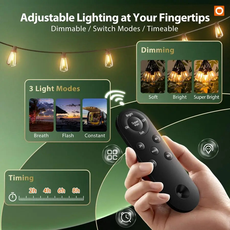 XMSJ Solar String Lights Outdoor Hanging With Remote Timable Dimmable