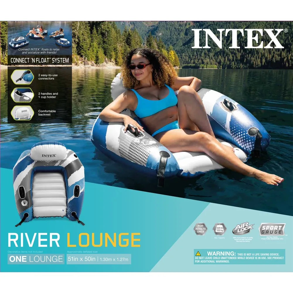 Intex River Run Lounge - Inflatable Floating Water Seat with Quick Connects - River Lake Pool