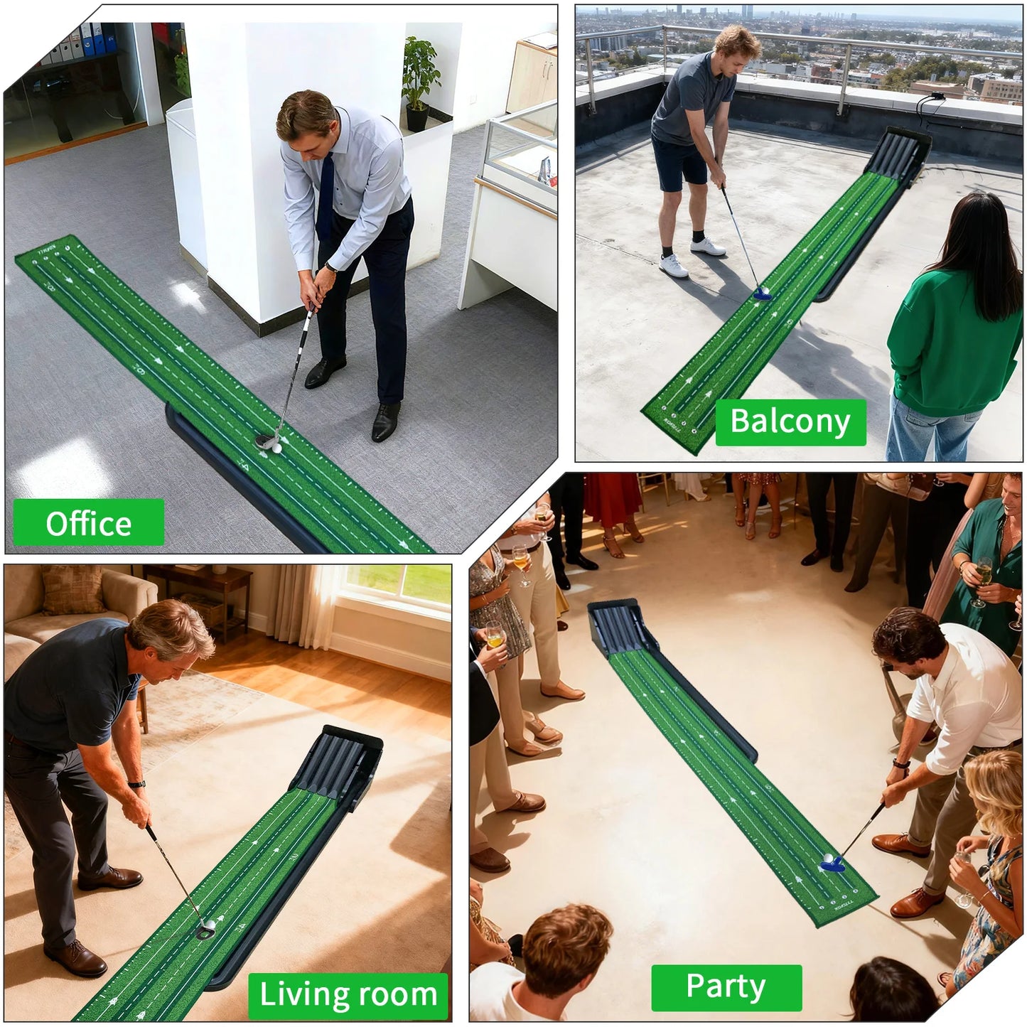 KOFULL Golf Putting Green Mat With 4 Track Flip Pad For Home Office
