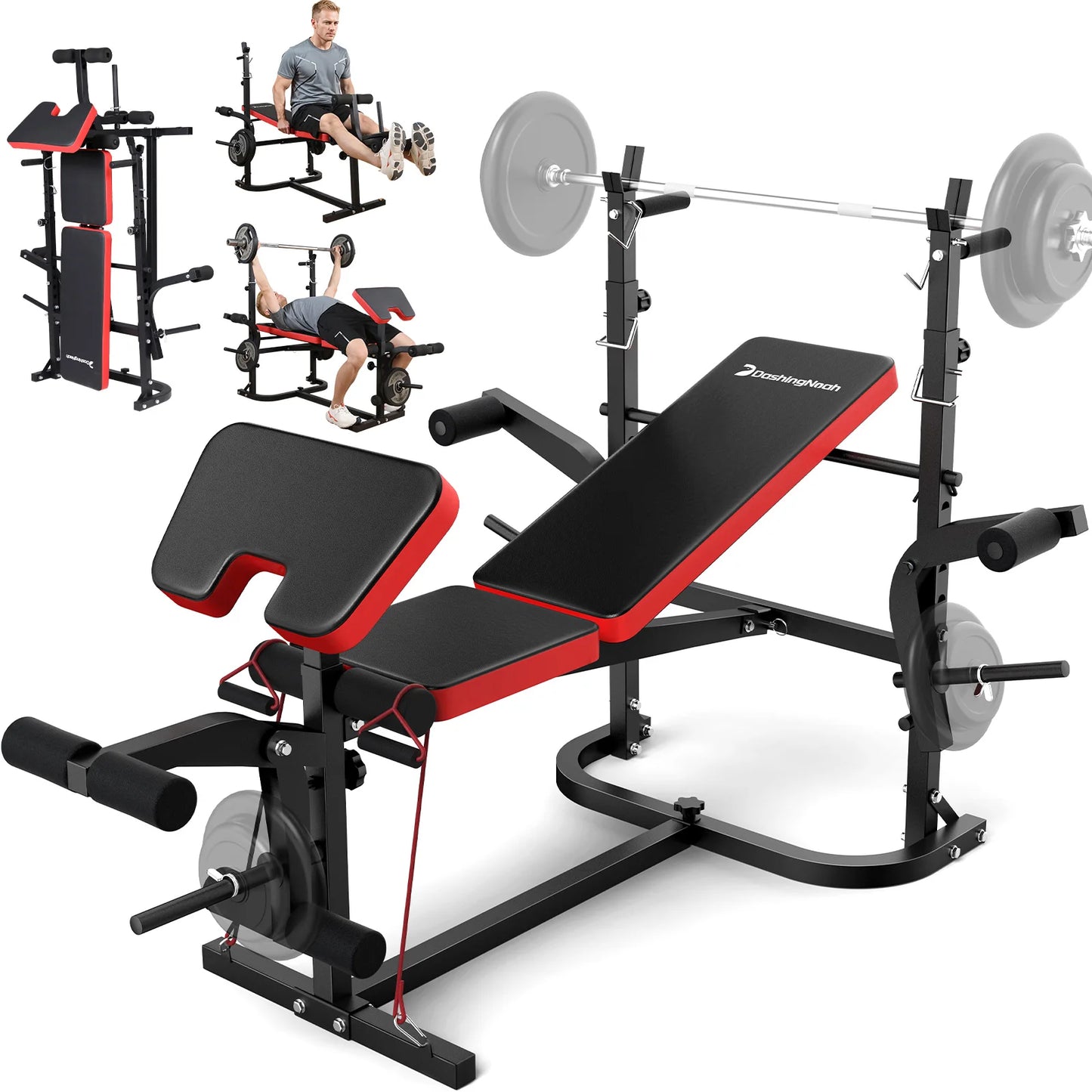6-in-1 Foldable Weight Bench Set 794 Pounds Adjustable Workout Bench/Barbell Rack/Curl Pad,Bench Press,Curl machine for Home Gym