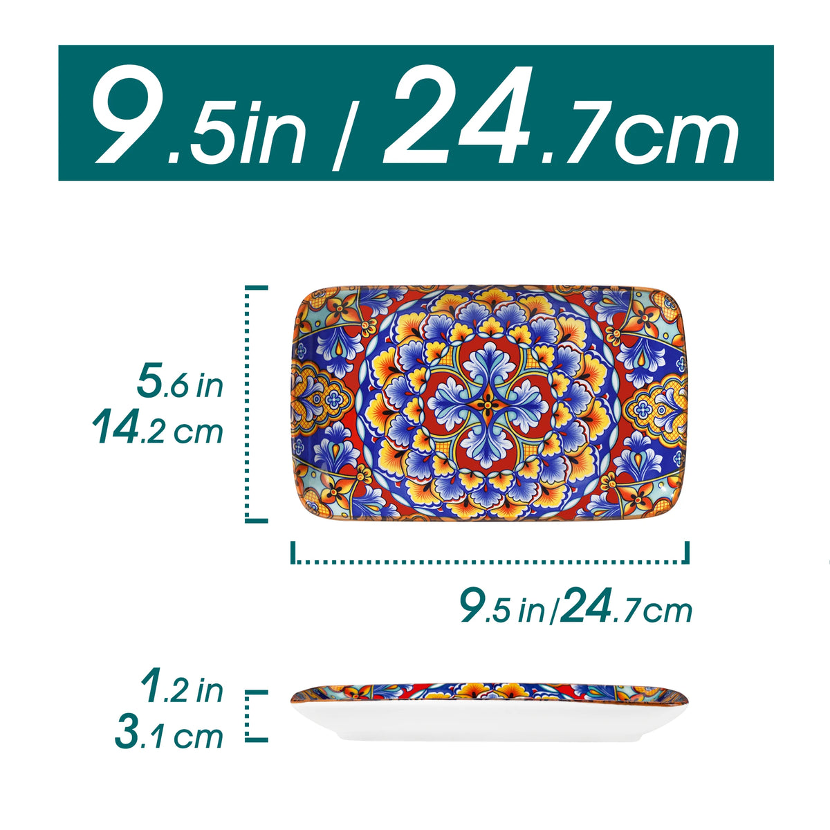 MALACASA Bohemian Rectangular Porcelain Serving Plates for Dinner and Pasta