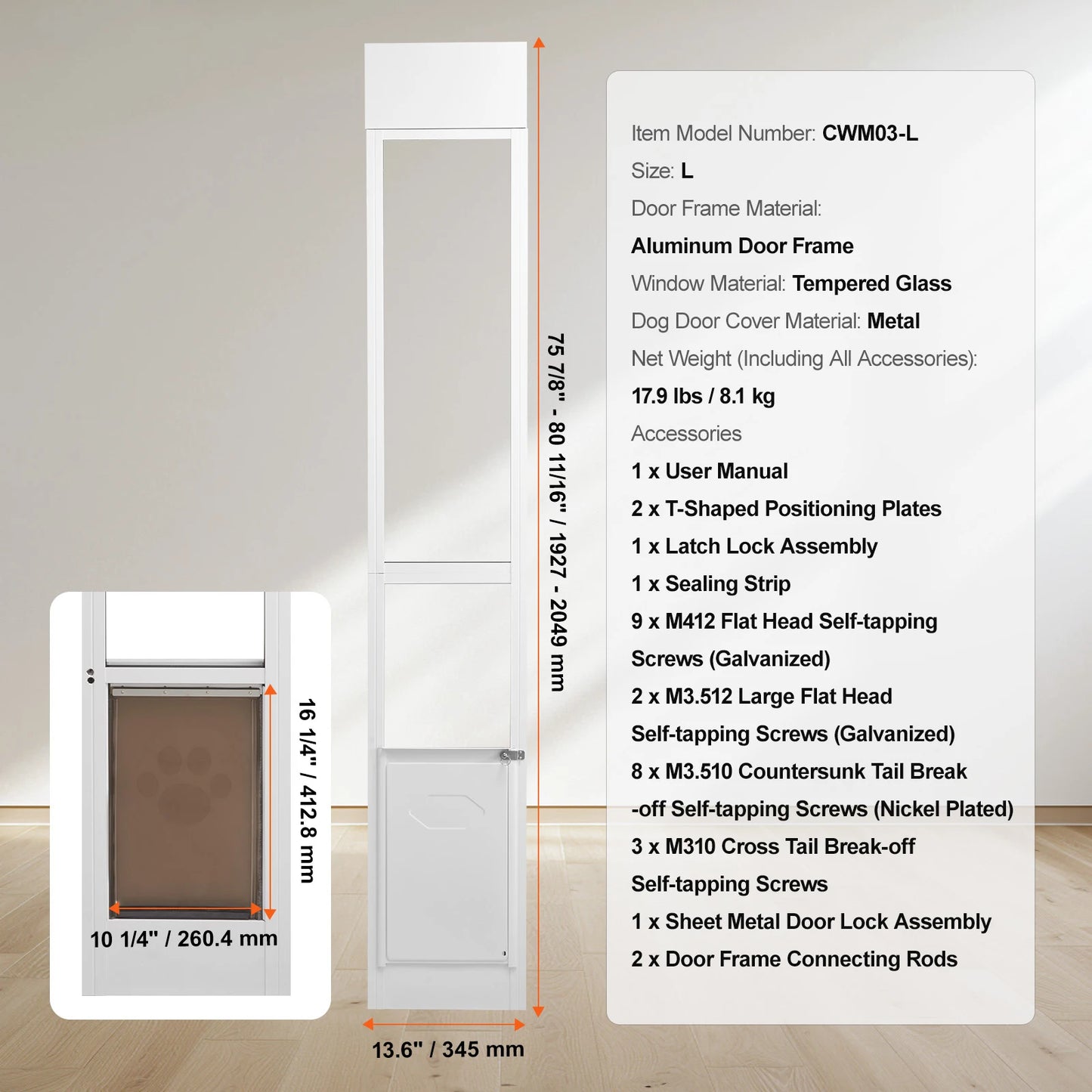 Dog Door For Sliding Glass Door Aluminum Frame Durable Pet