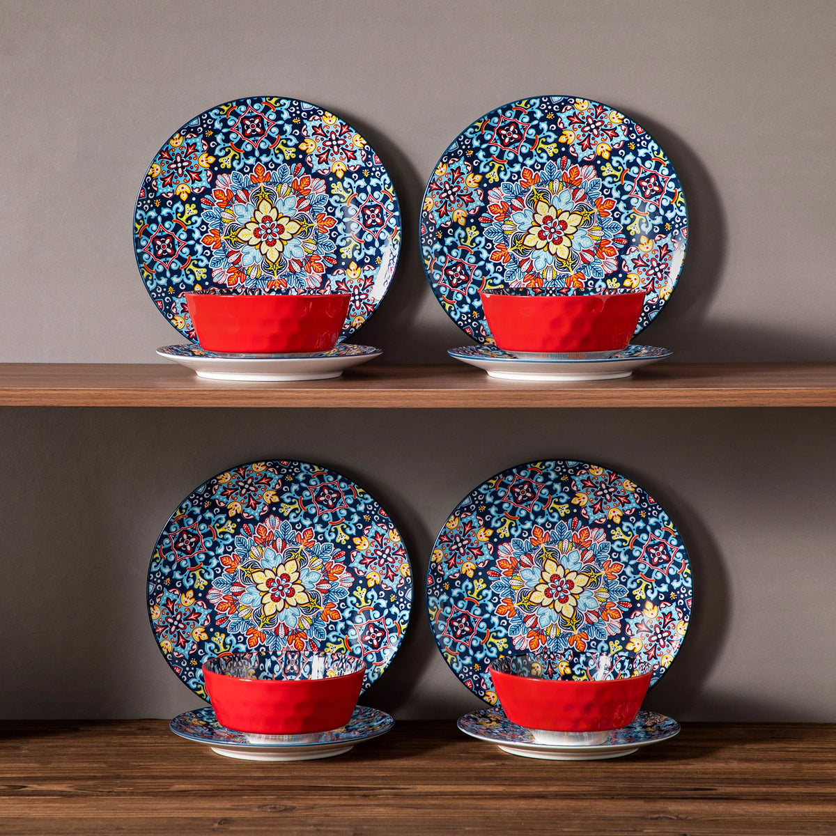 MALACASA Bohemian Ceramic Dinnerware Set With Plates And Bowls