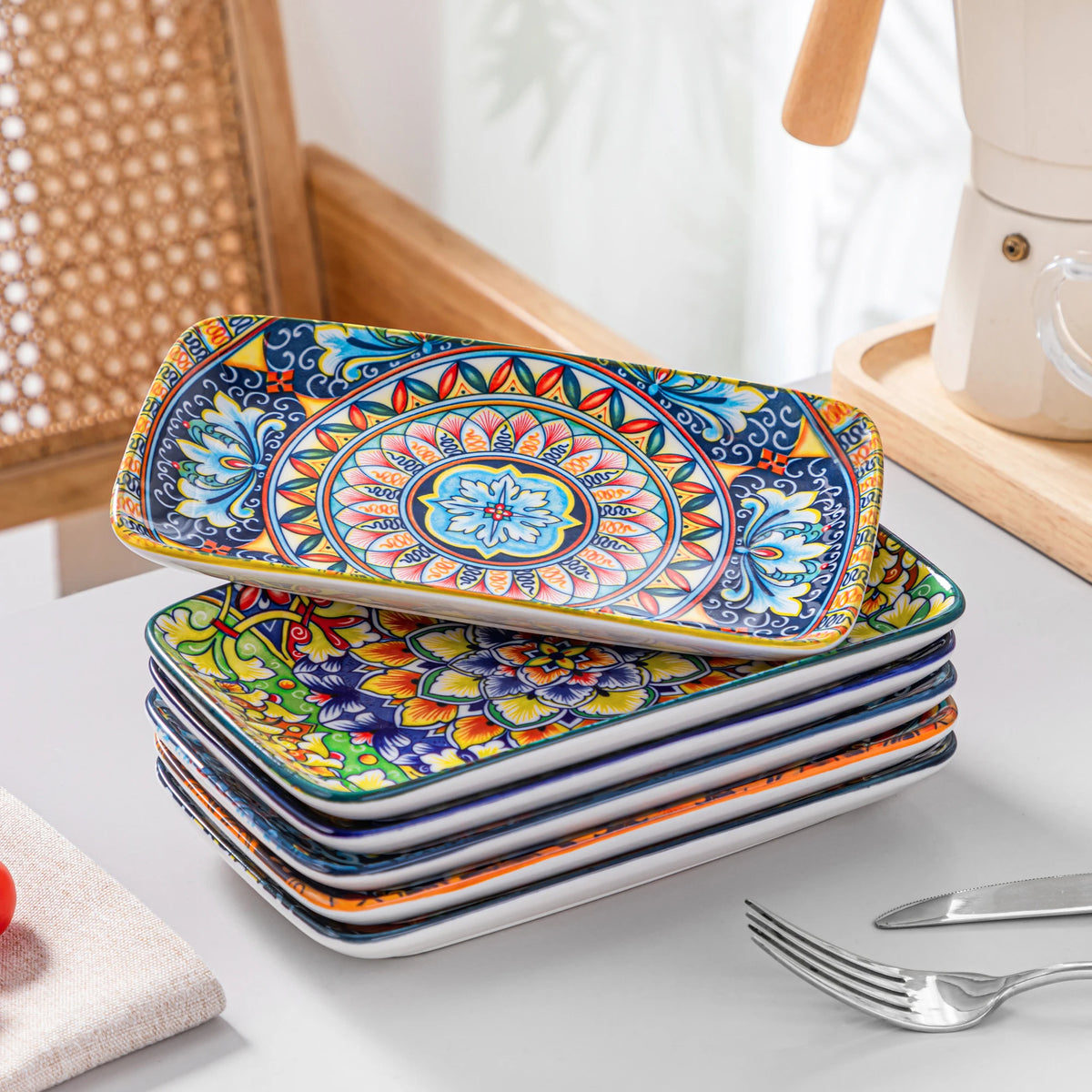 MALACASA Bohemian Rectangular Porcelain Serving Plates for Dinner and Pasta
