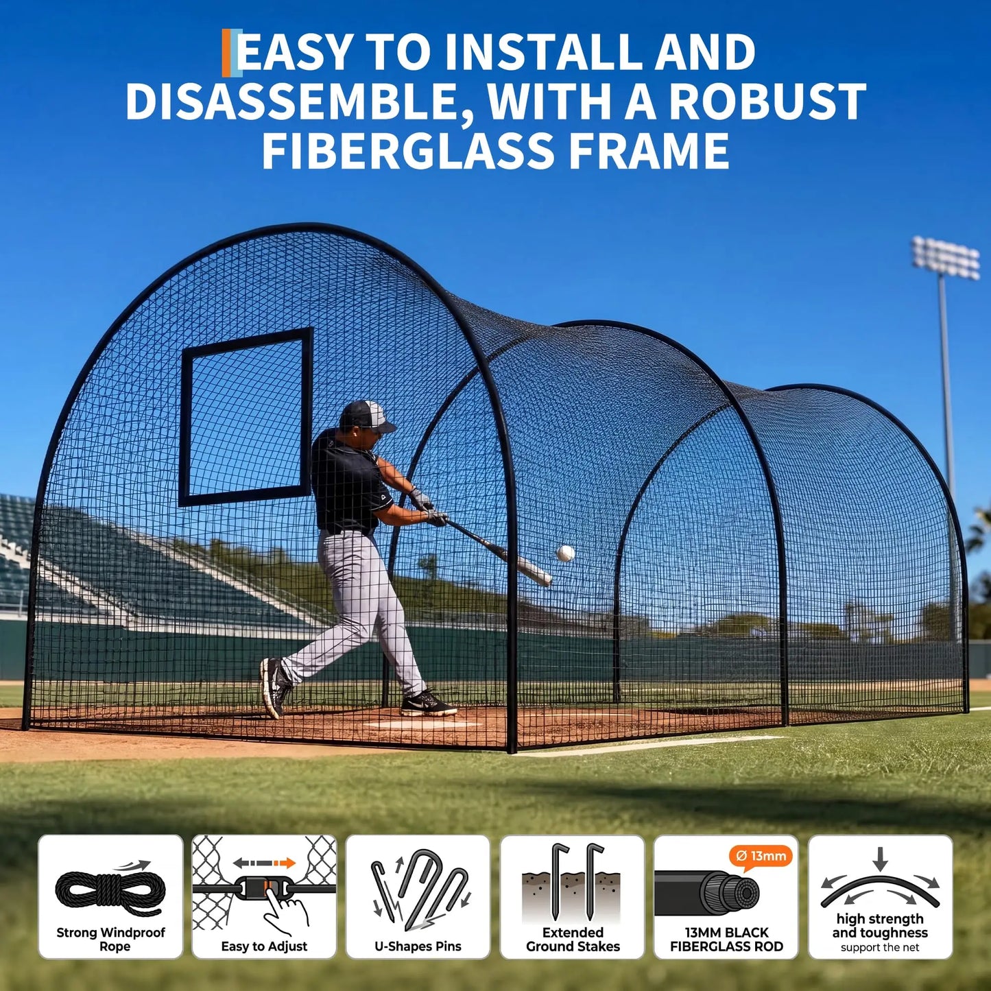 HiMISS Baseball Batting Cage With Frame And Net Backyard Practice