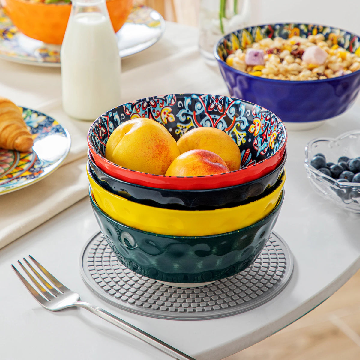 MALACASA Bohemian Ceramic Dinnerware Set with Plates and Bowls