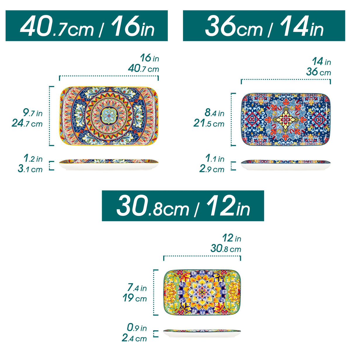 MALACASA Ceramic Rectangular Plates Set for Salad Sushi and Dessert