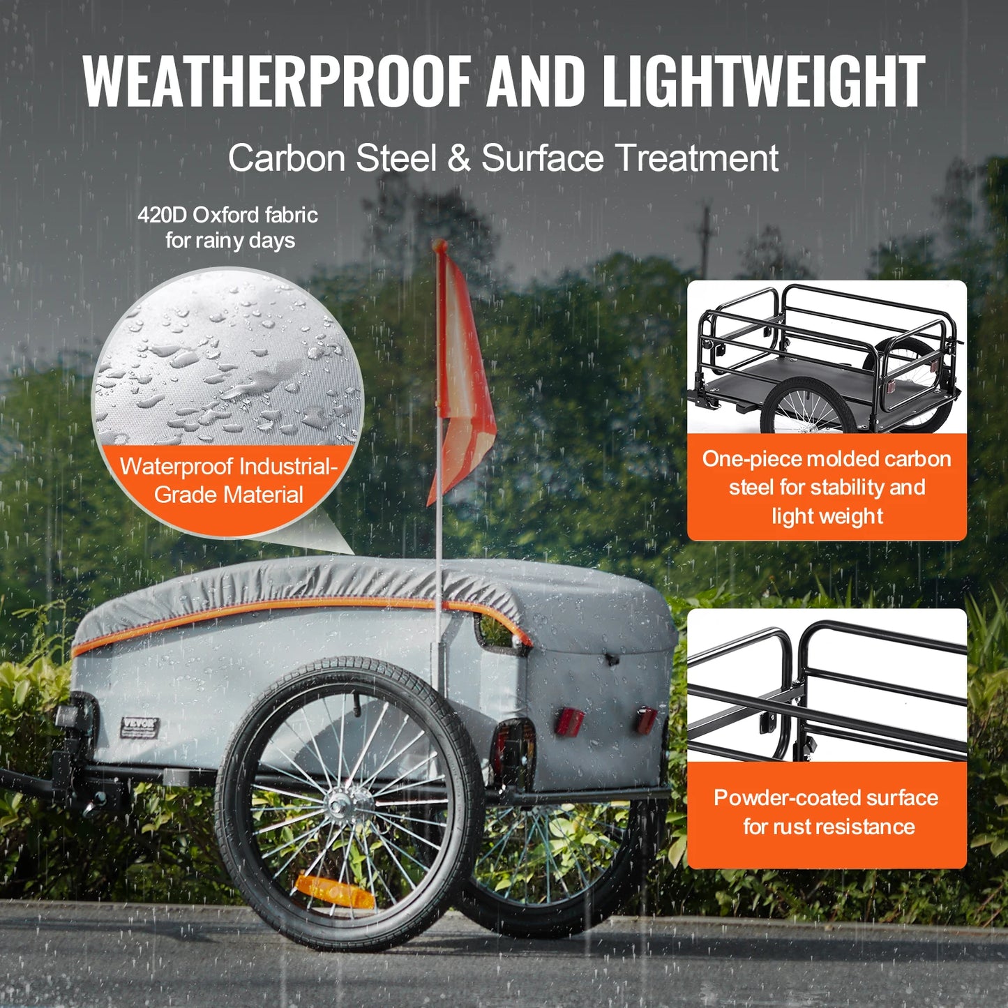 Bike Cargo Trailer Foldable Wagon With Waterproof Cover 100 Lb Capacity