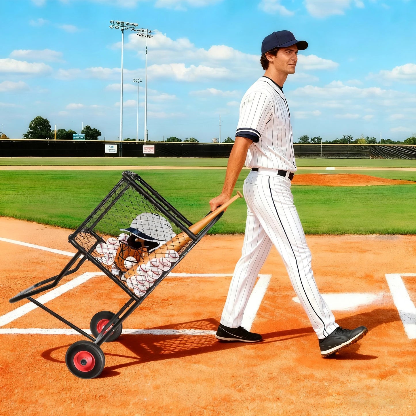 Heavy Duty Baseball Softball Cart with Wheels, Large Capacity Rolling Sports Ball Locker Storage Rack for Gym School Club Coach, Mobile Ball Holder for Practice Equipment Organization, Pro Durable Easy Transport