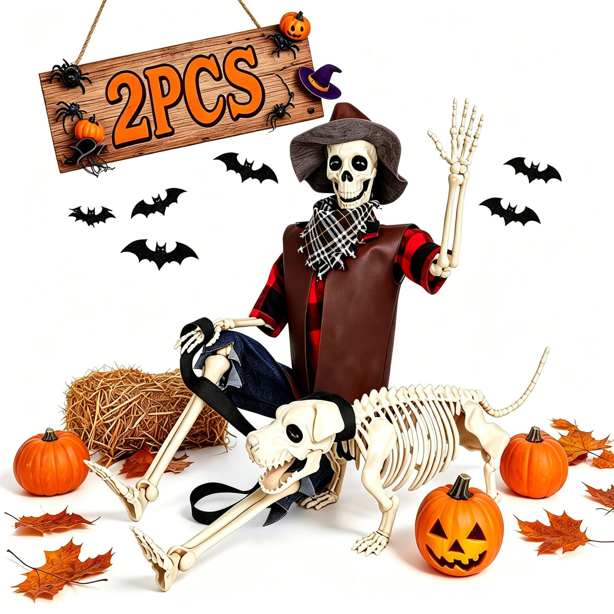 Halloween Cowboy Skeleton And Dog Outdoor Decorations