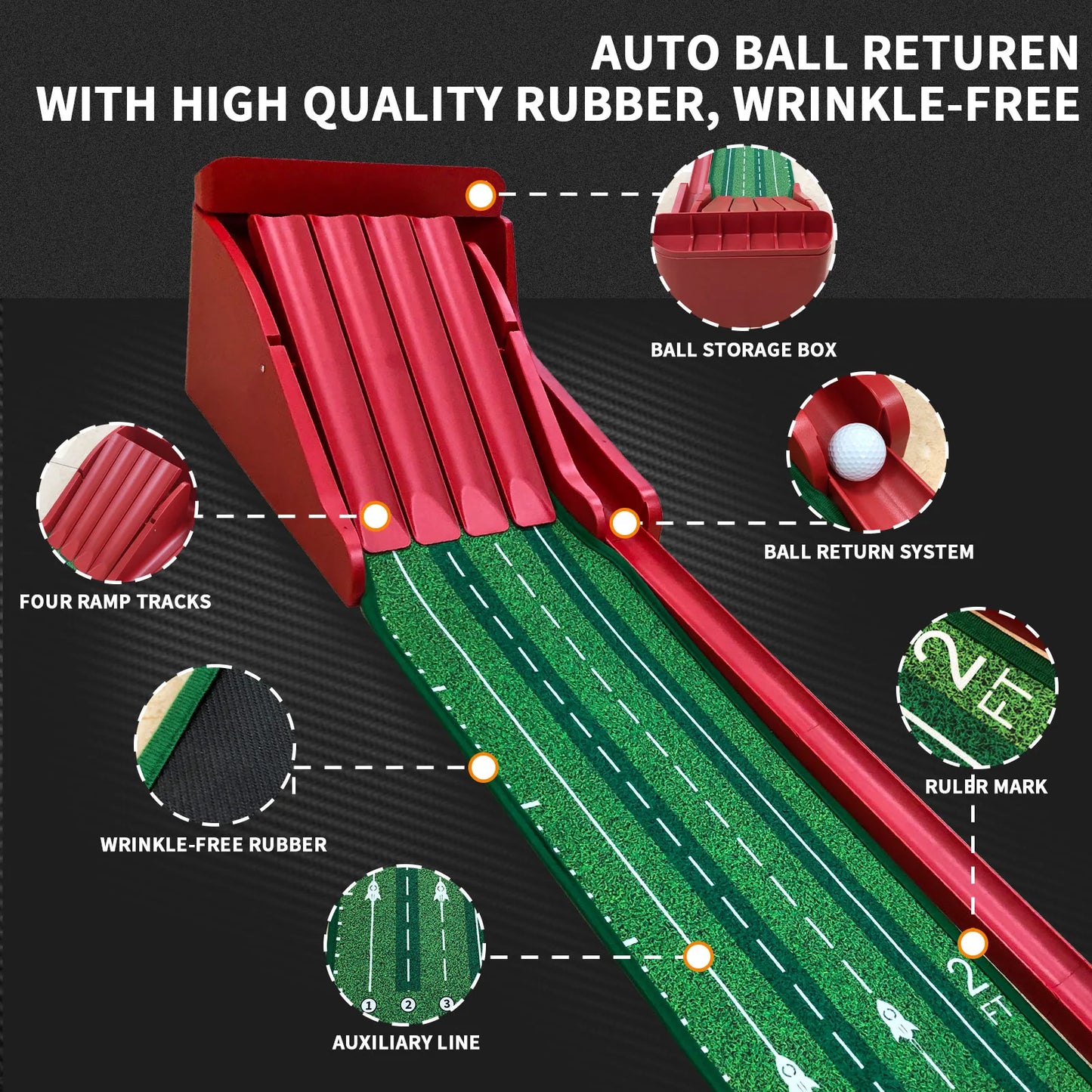 KOFULL Golf Putting Green Mat With 4 Track Flip Pad For Home Office