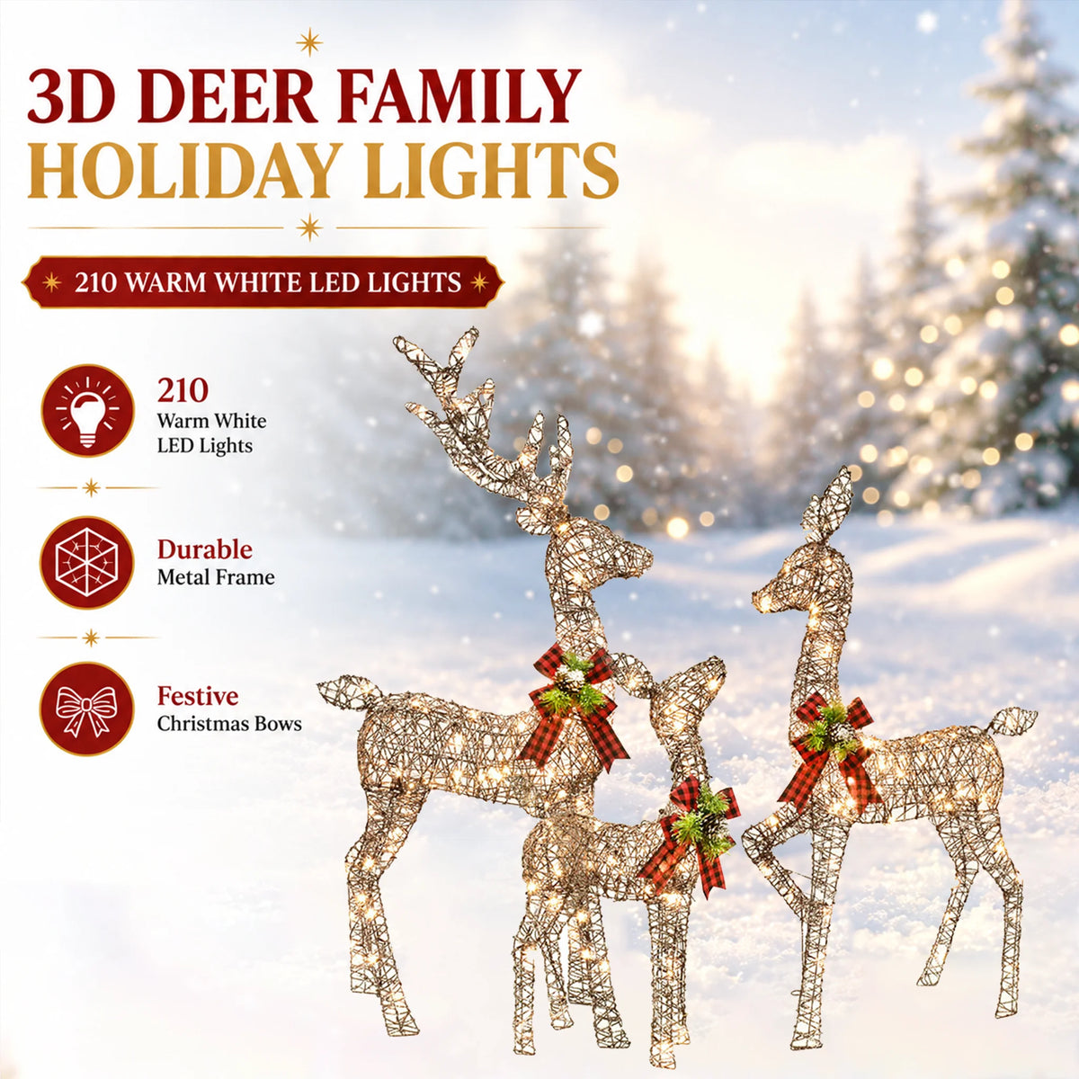 Giant 3D LED Reindeer Family Christmas Yard Display