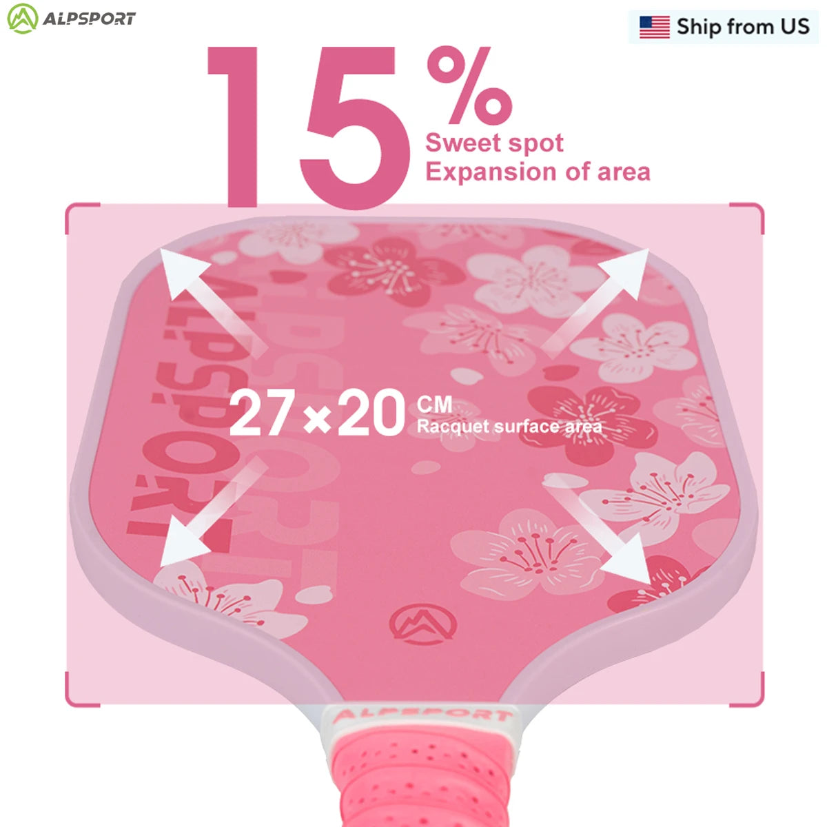 ALPSPORT Sakura USAPA Pickleball Paddle Women's T700 With 2 Free Balls Carbon Fiber Beginner-Friendly Pro Training Set Pink