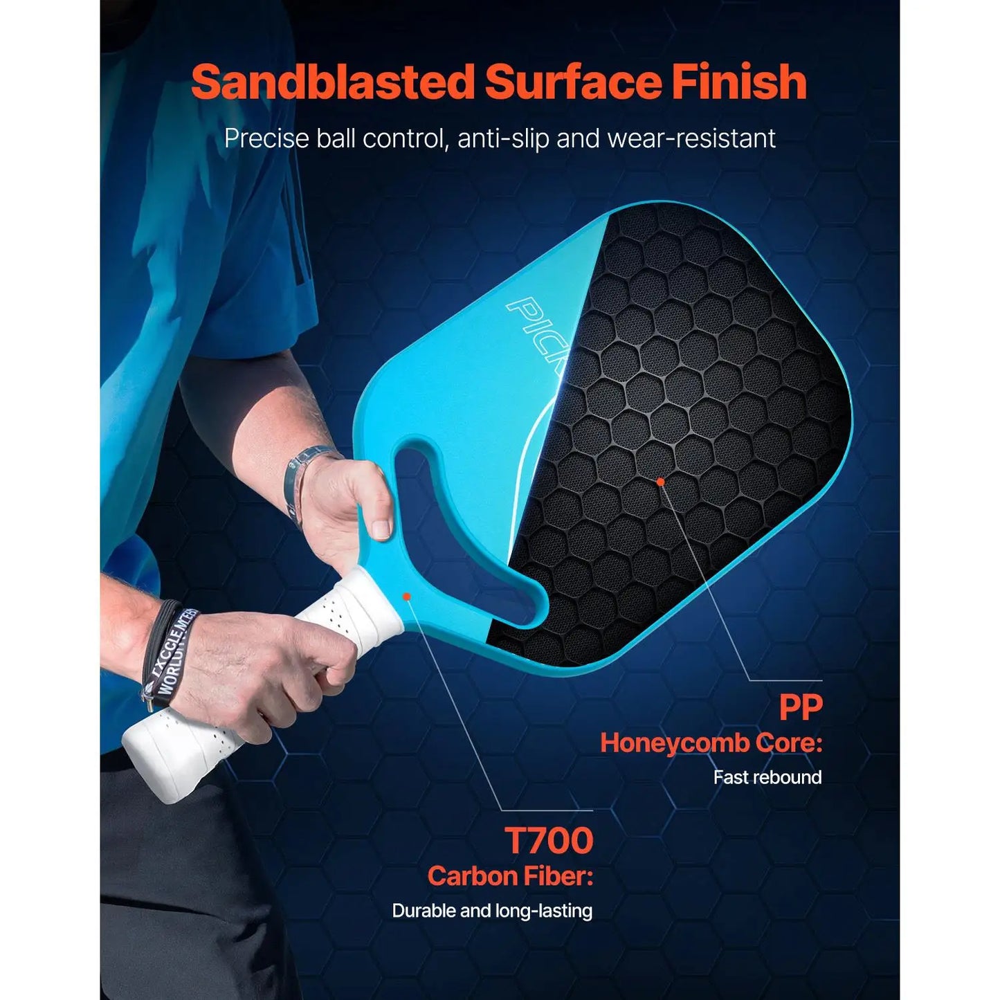 Professional Pickleball Paddle Aero Throat T700 Carbon Fiber Honeycomb Core Power Control Spin for adults Men Women