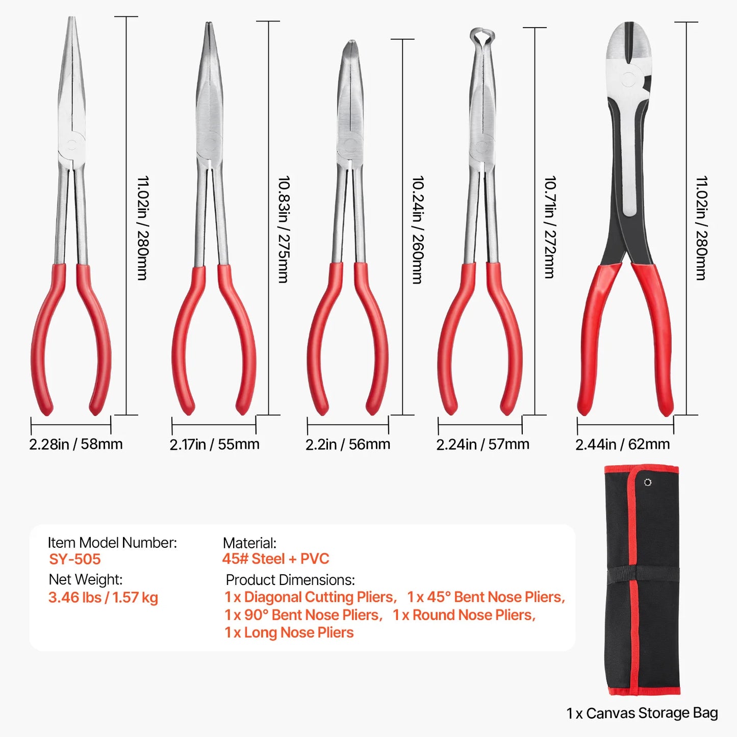 SucceBuy 5-Piece Needle Nose Pliers Set
