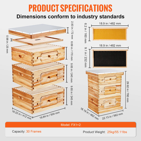 SucceBuy Cedar Langstroth Beehive Deep Box Starter Kit Acrylic Windows