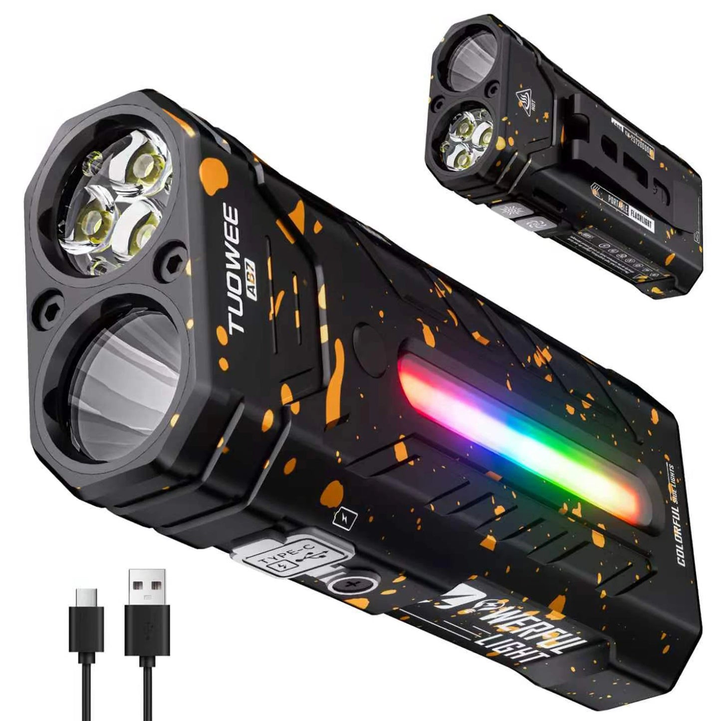 5000LM Rechargeable Magnetic LED Flashlight, 55 Modes, RGB Ambient Light, Spotlight & Floodlight, for Camping Hiking Emergency Use