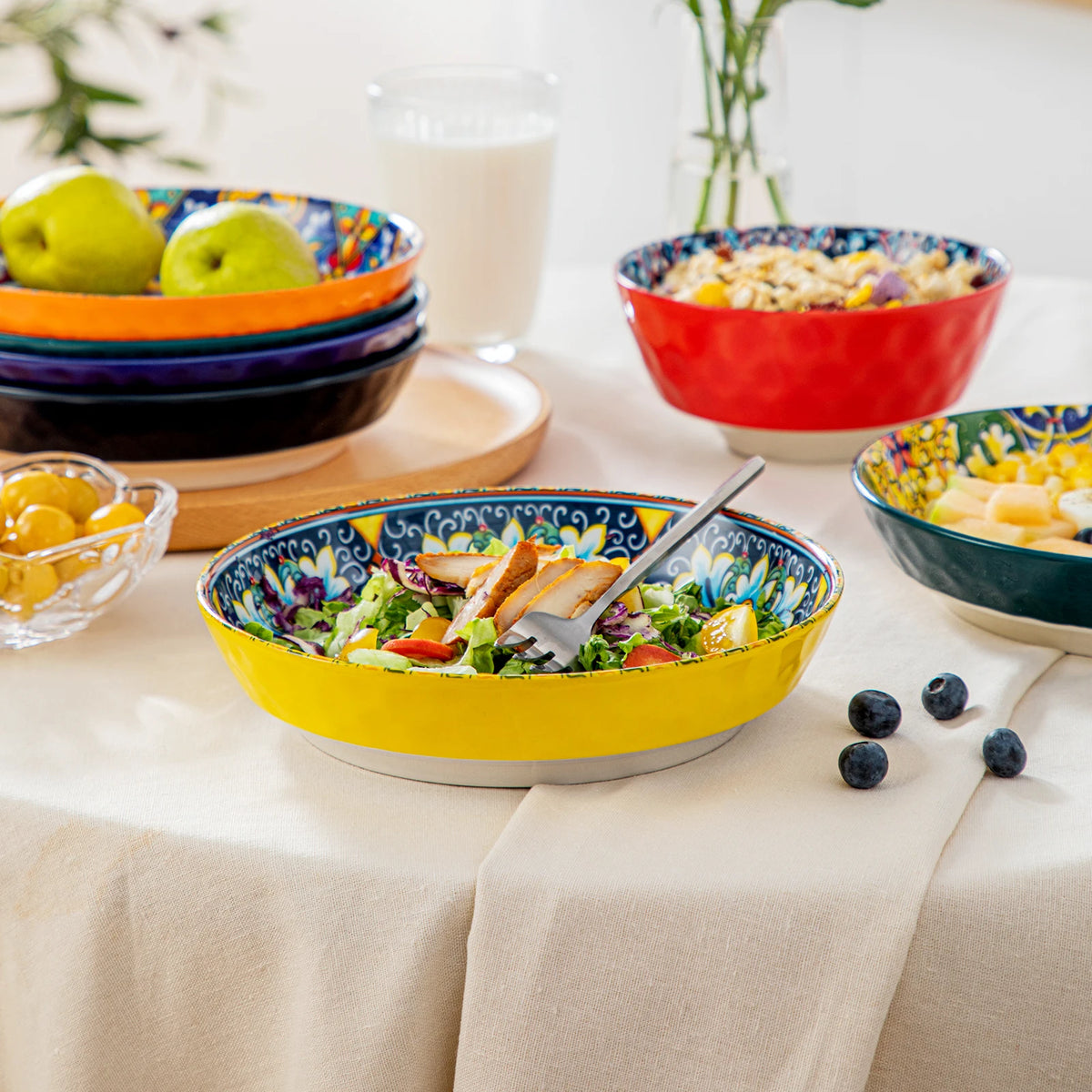 MALACASA Bohemian Ceramic Dinnerware Set with Plates and Bowls