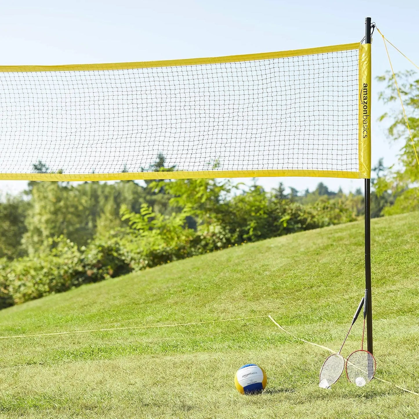 Portable Outdoor Volleyball & Badminton Combo Set with Poles & Bag