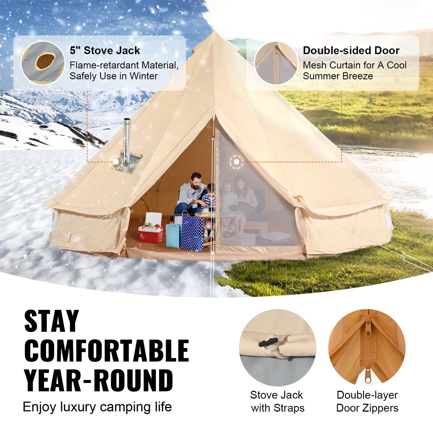 SucceBuy Canvas Bell Tent for Camping With Aluminum Frame