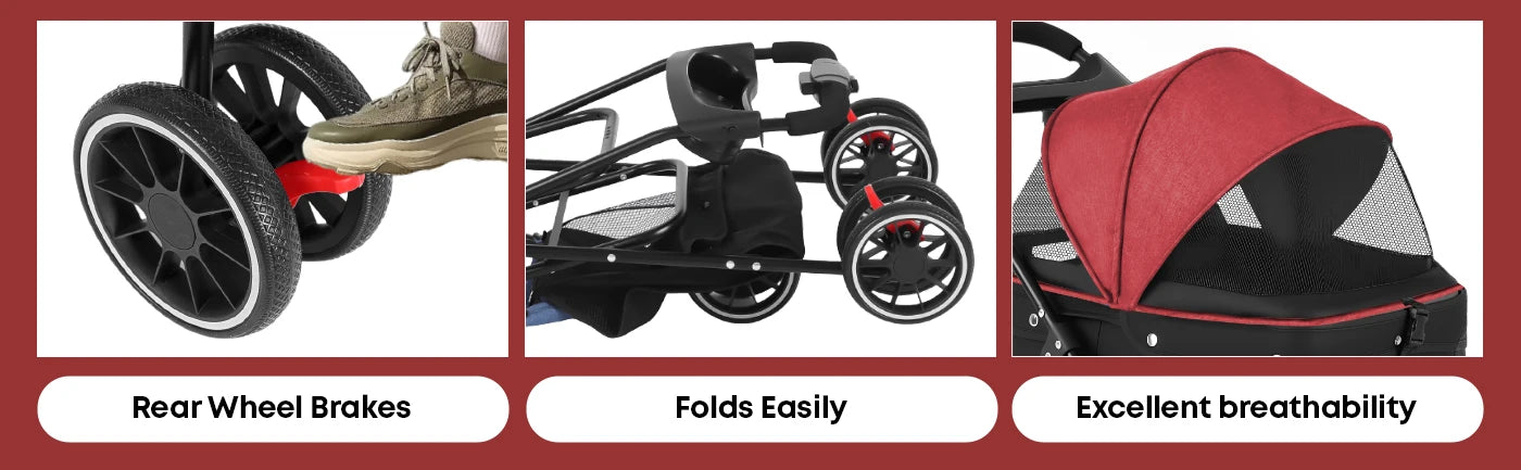 Chihuahua Pet Stroller Three Wheel Foldable With Breathable Mesh Canopy