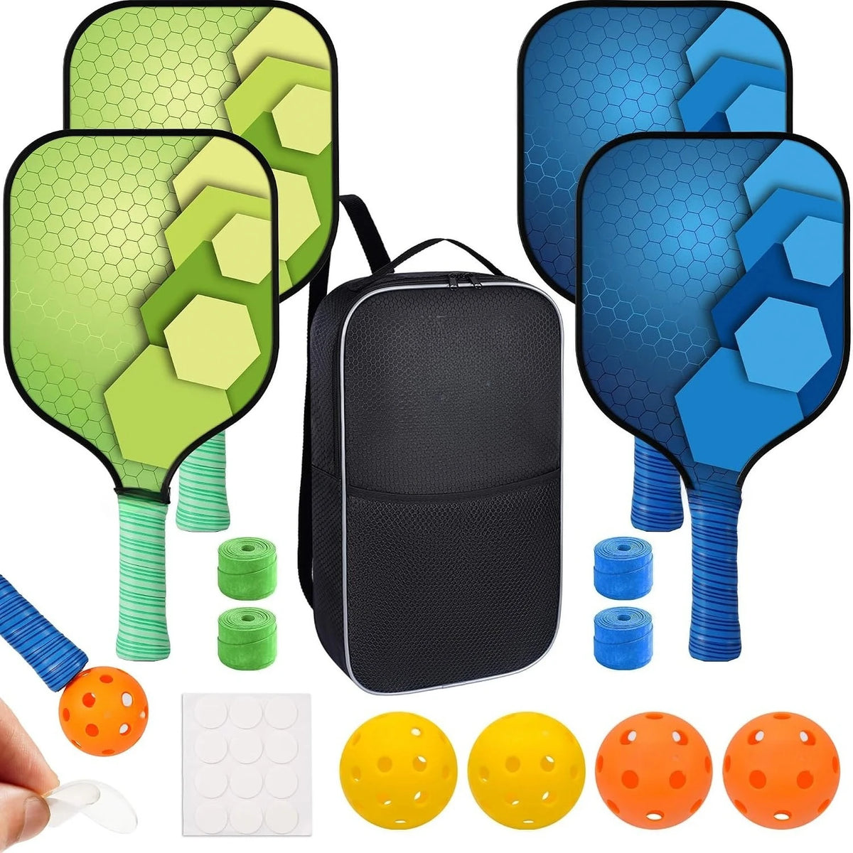 2 Pack 4 Pack USAPA Approved Fiberglass Pickleball Paddles Set Lightweight Rackets With Indoor Outdoor Pickleball Balls Carry Bag And Replacement Overgrips For Beginners Intermediate Players Family Recreational Indoor Outdoor
