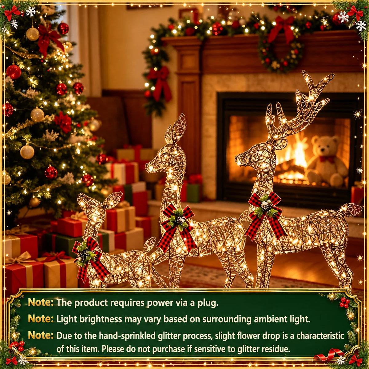 Giant 3D LED Reindeer Family Christmas Yard Display