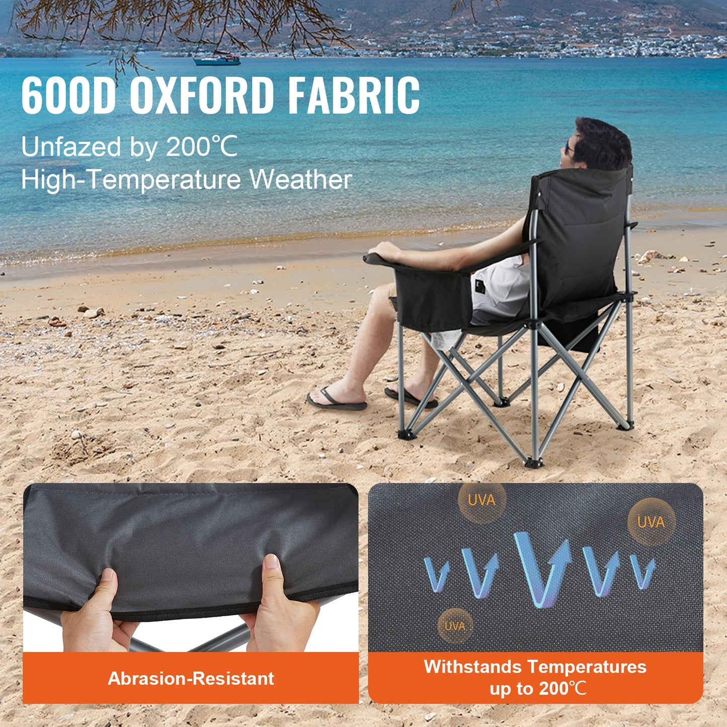 Vevor Camping Folding Chair With Lumbar Back And Armrests