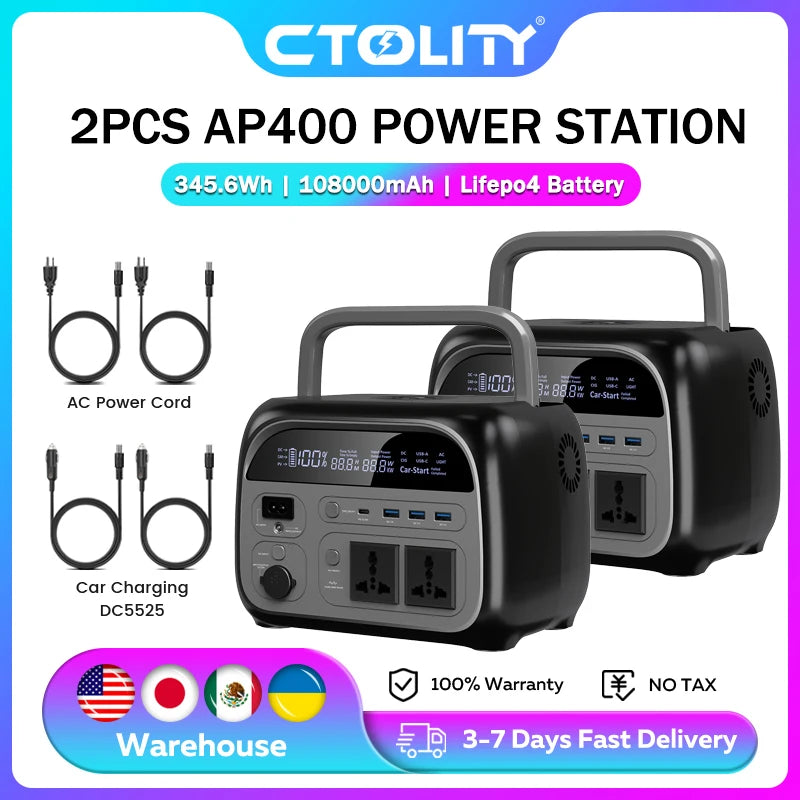 Ctolity 500W Portable Power Station 345.6Wh LiFePO4 Generator