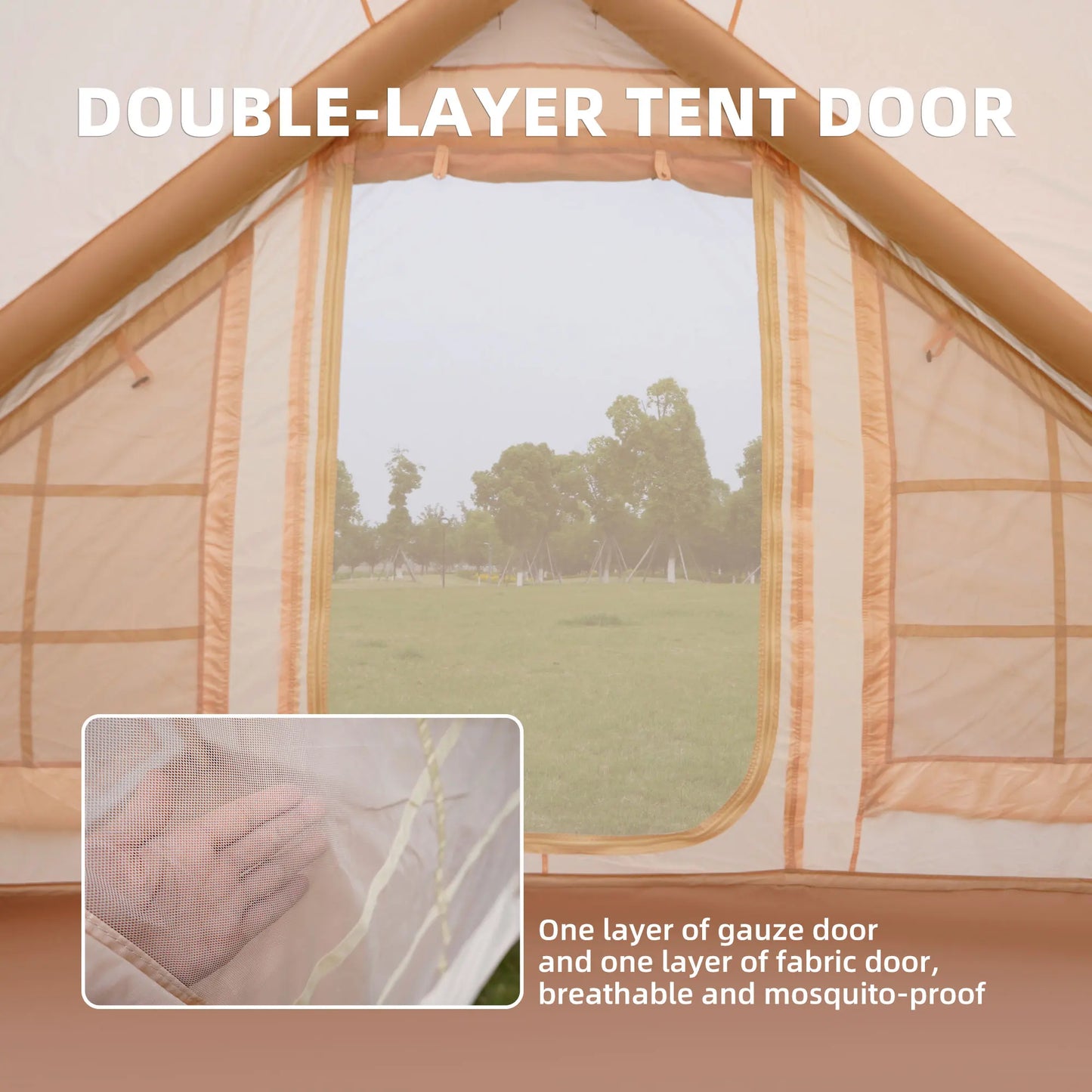 Inflatable Camping Tent With Chimney Window For Glamping Waterproof Windproof